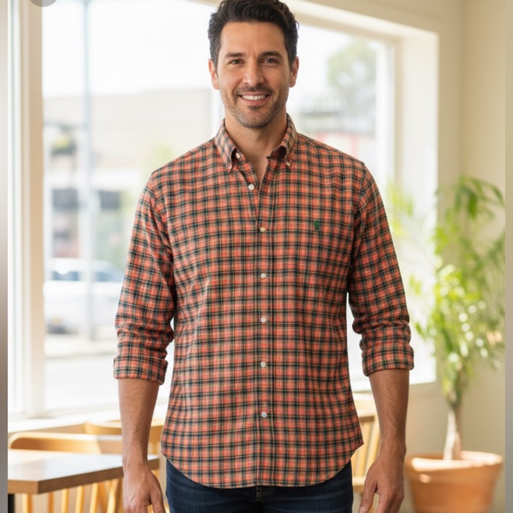 Ralph Lauren Orange Plaid Shirt Men M